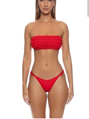 Luli Fama Red Moderate Style Sweet Love Bikini Bottoms